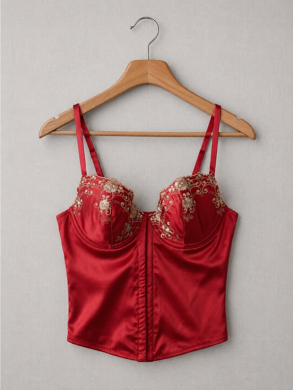 Red Satin Bustier with Gold Embroidery - Women Intimates